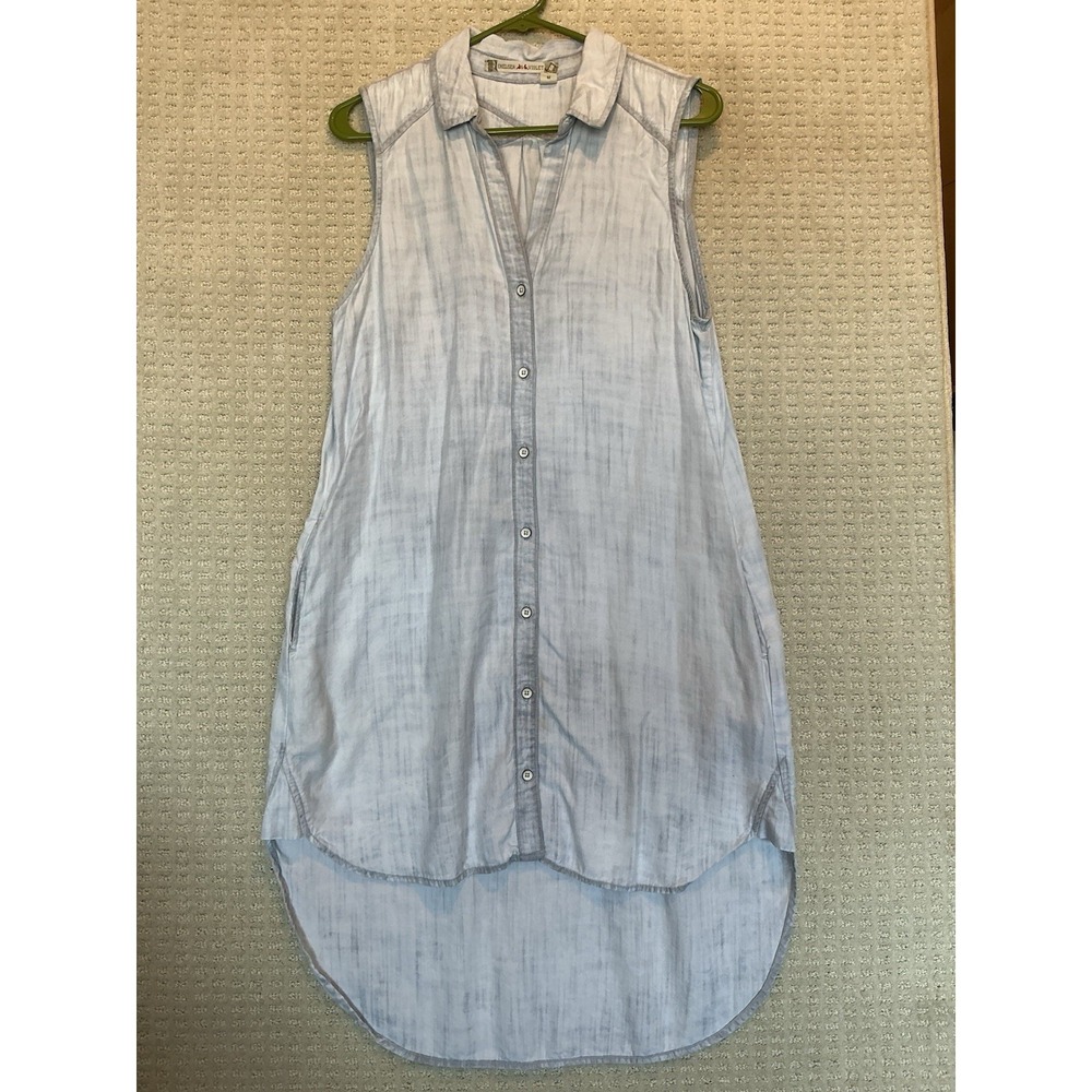 Chelsea & Violet High Low Chambray Shirt Dress M Light Blue Rodeo Cowgirl BOHO